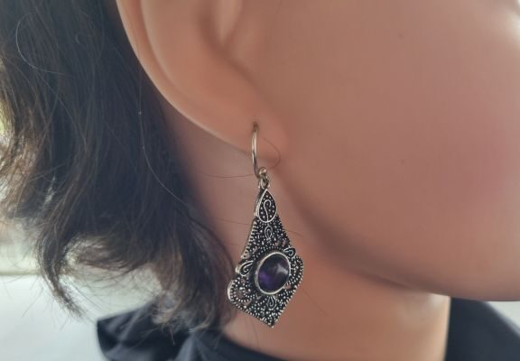 Oorbellen BOHO Amethist groot